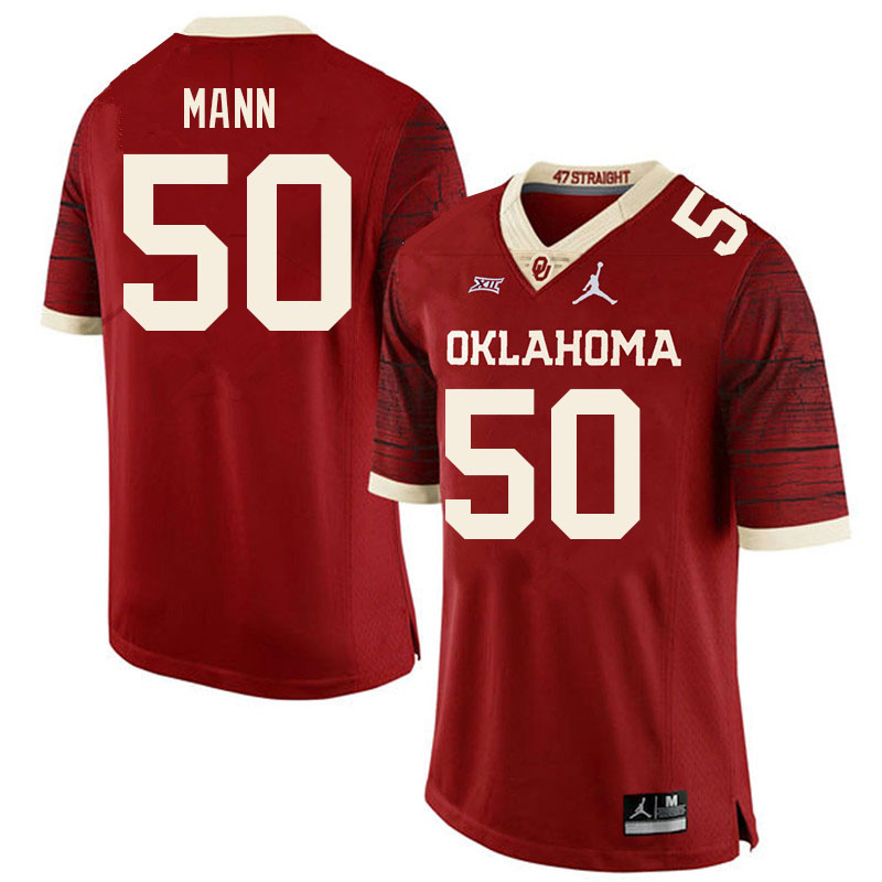 Men #50 Jake Mann Oklahoma Sooners College Football Jerseys Sale-Retro